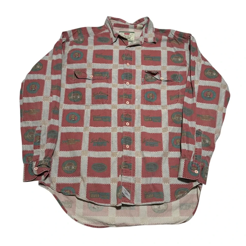Vintage Levi's Cotton Logo All Over Print Casual Button Up Shirt Men's XL FLAW